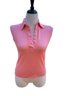 Vintage Coral Sleeveless Polo Shirt Size Small V Neck Made In Hong Kong Light